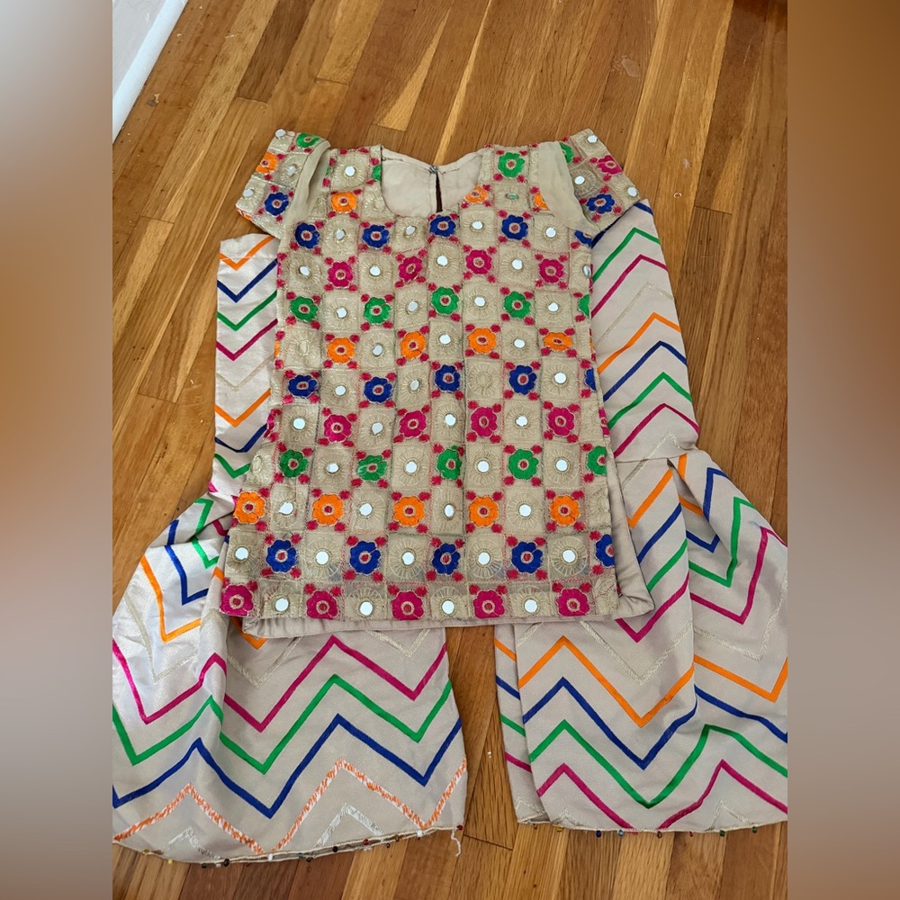 Multicolor mirror Embroidered kurti and gharara Set